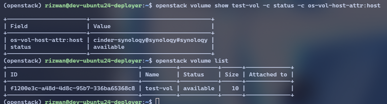 Test volume status and host